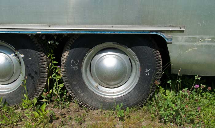 View of left tires and wheels - 1969 Airstream Tradewind, July 14, 2009