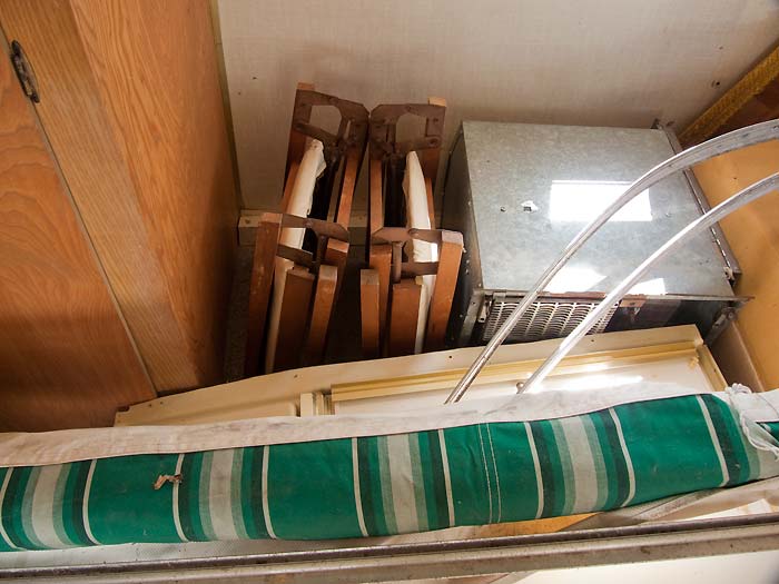 View of parts stored in the kitchen - 1969 Airstream Tradewind, July 14, 2009