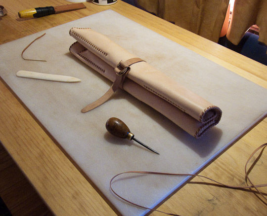 Traveler's leather kitchen knife roll - rolled and ready to travel, December 16, 2009
