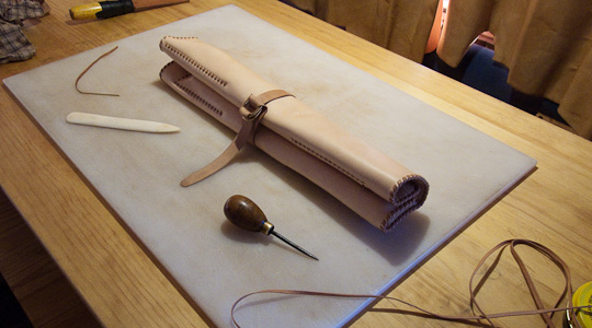 Traveler's leather kitchen knife roll