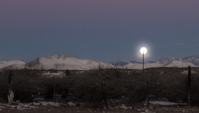 Moon on a Stick, Sunrise, Bosque Birdwatchers RV Park, San Antonio NM, January 30, 2010