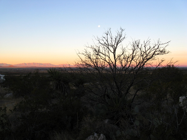 Moonset sunrise at Oliver Lee Memorial State Park, Alamogordo NM, January 12, 2009